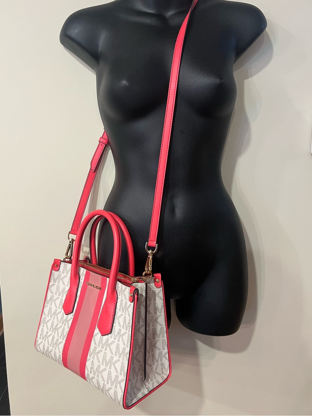 Michael Kors White & Pink Signature Crossbody Satchel